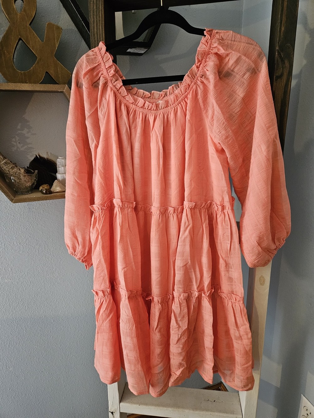 NWOT Made With Love Coral Orange Tiered Babydoll Mini Dress Size Medium